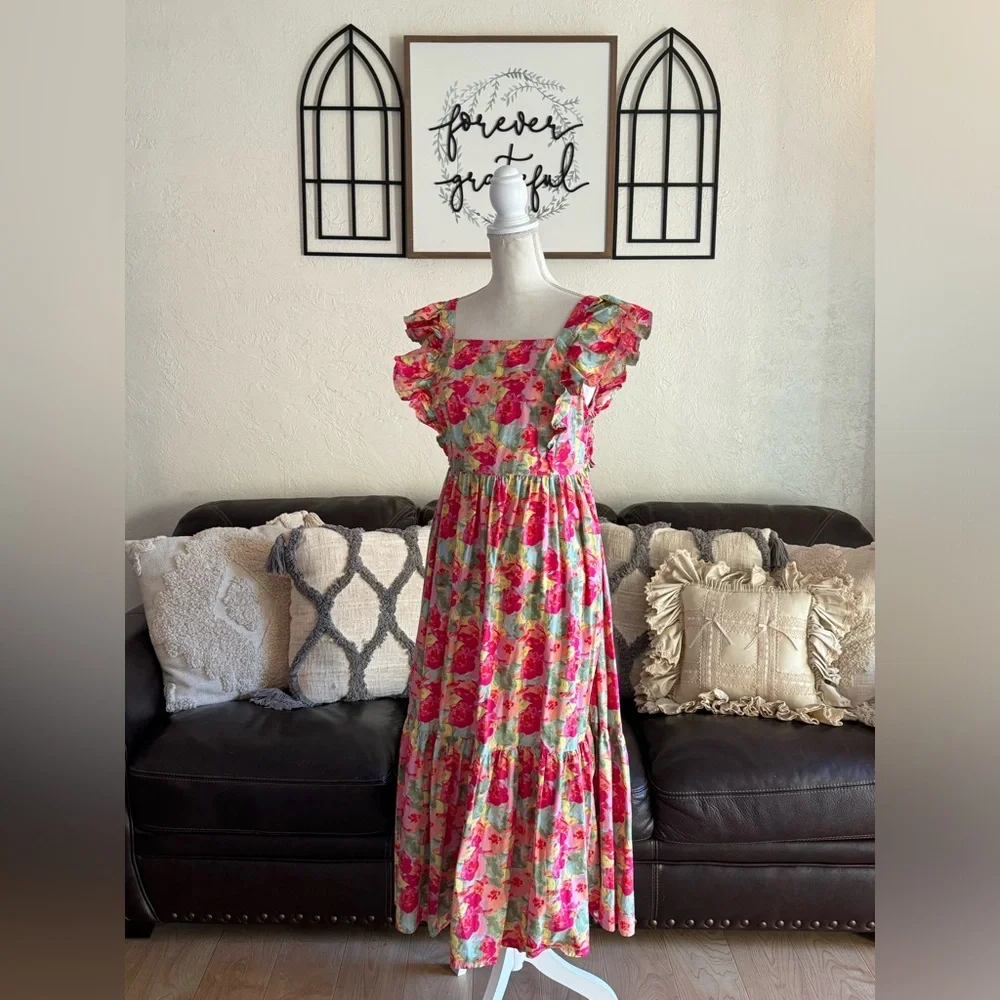 Peyton & Parker Women's Short Sleeve Floral Print Maxi Dress Size L Boho Summer